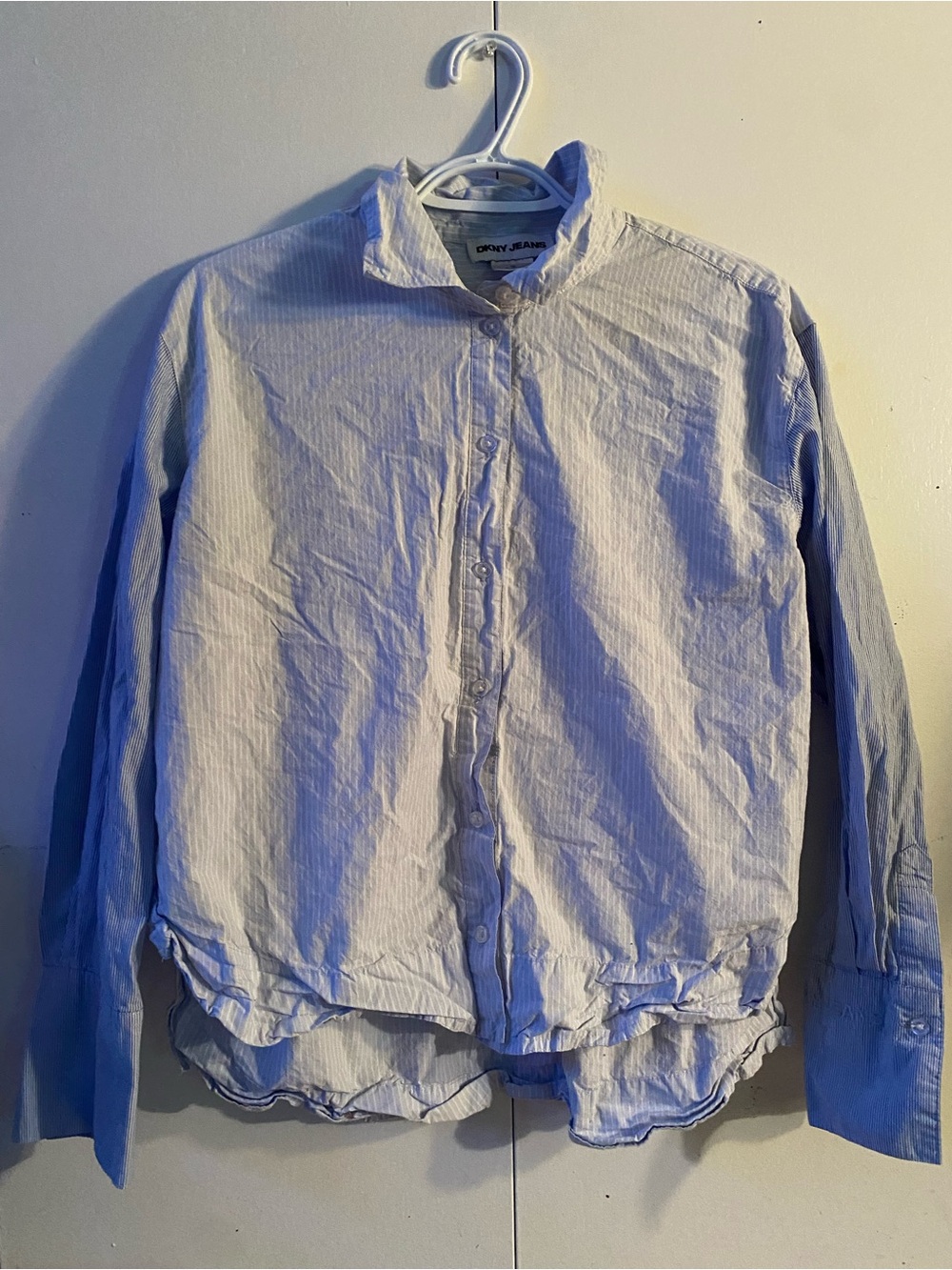 Dkny Light Blue Pinstripe Lightweight Button-Up Jacket